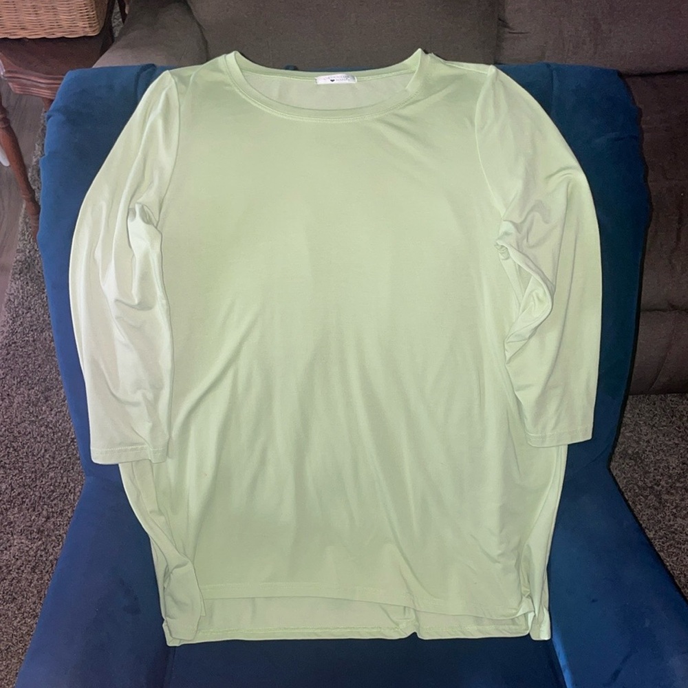 Mint Green Relaxed Long Sleeve Tee with Boat Neck